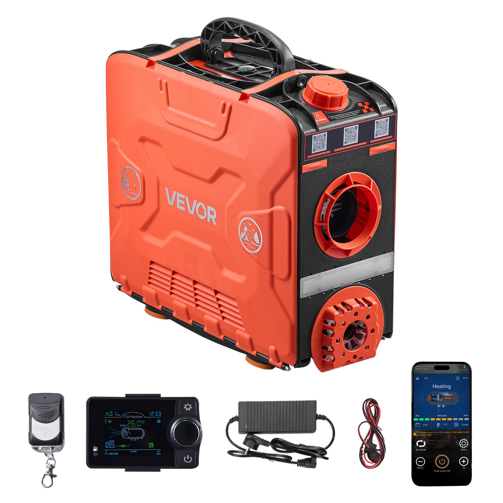VEVOR Riscaldatore Diesel, Riscaldatore d'Aria Diesel Portatile All-in-One da 8 kW DC 12 V con Controllo Tramite App Bluetooth, Telecomando e Schermo LCD, Serbatoio del Carburante da 4,5 L