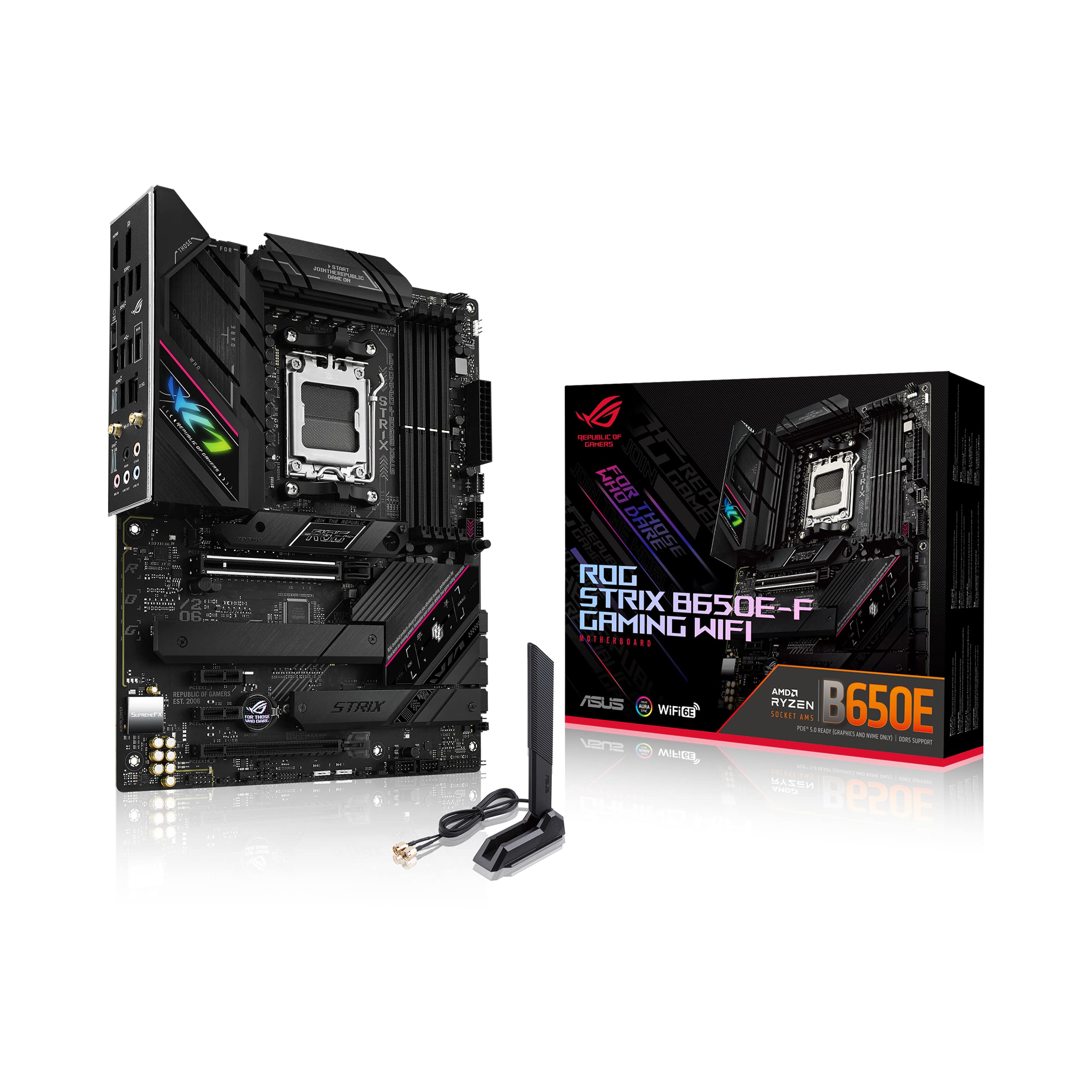 ASUS ROG STRIX B650E-F GAMING WIFI Scheda Madre Gaming ATX, AM5, Ryzen 9000/8000/7000, AMD B650, DDR5, PCI 5.0, WiFi 6E (802.11ax), 2.5Gb Lan, 3xM.2, 4xSATA 6GB/s, Aura Sync RGB, Nero