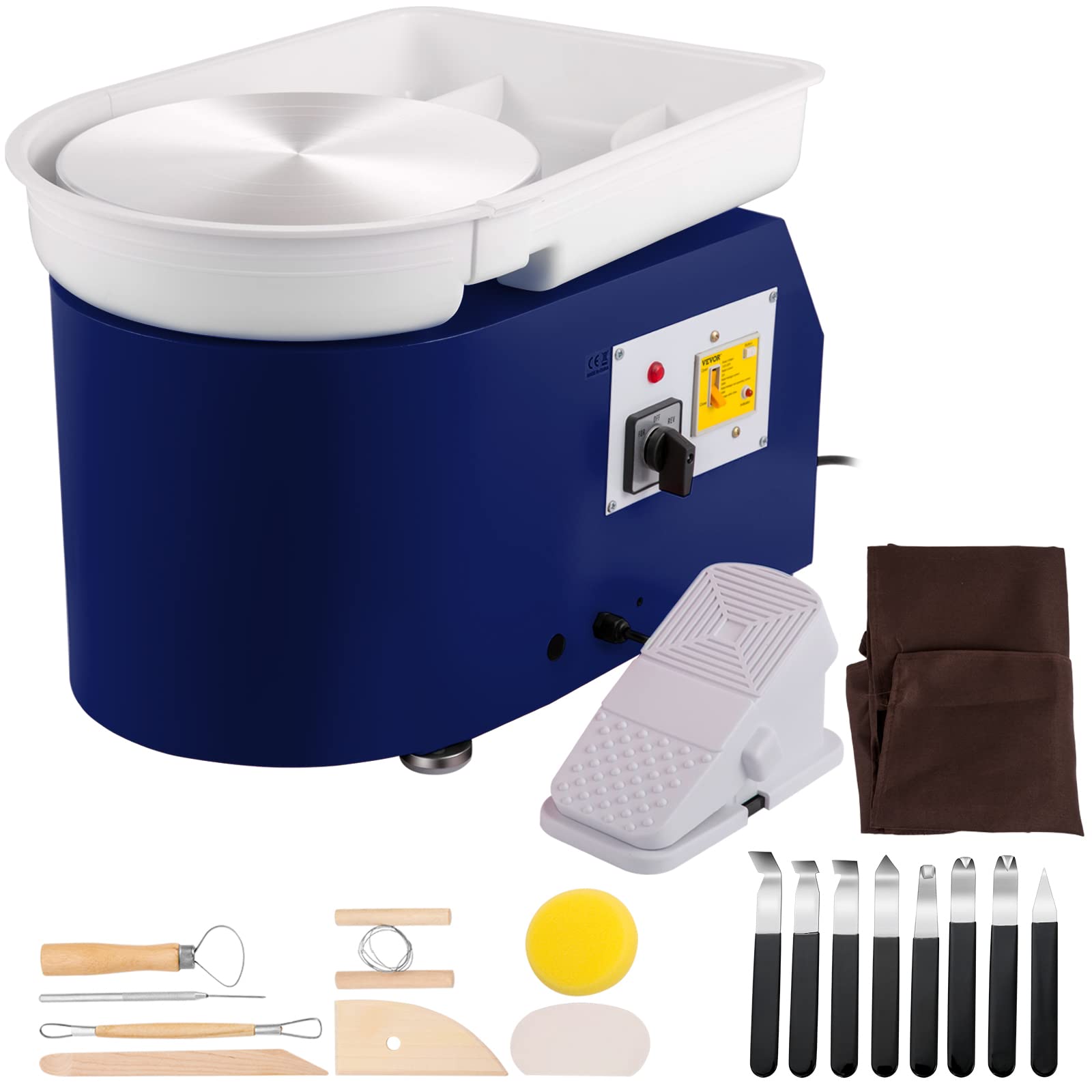VEVOR Macchina per Argilla Ceramica, 11 Pollici Potenza 350 W 220 V Modello TYLPJ28-OC Macchina per Ruote da Ceramica Pedale Blu per L'Insegnamento Scolastico, Bar in Ceramica e Uso Domestico, ECC
