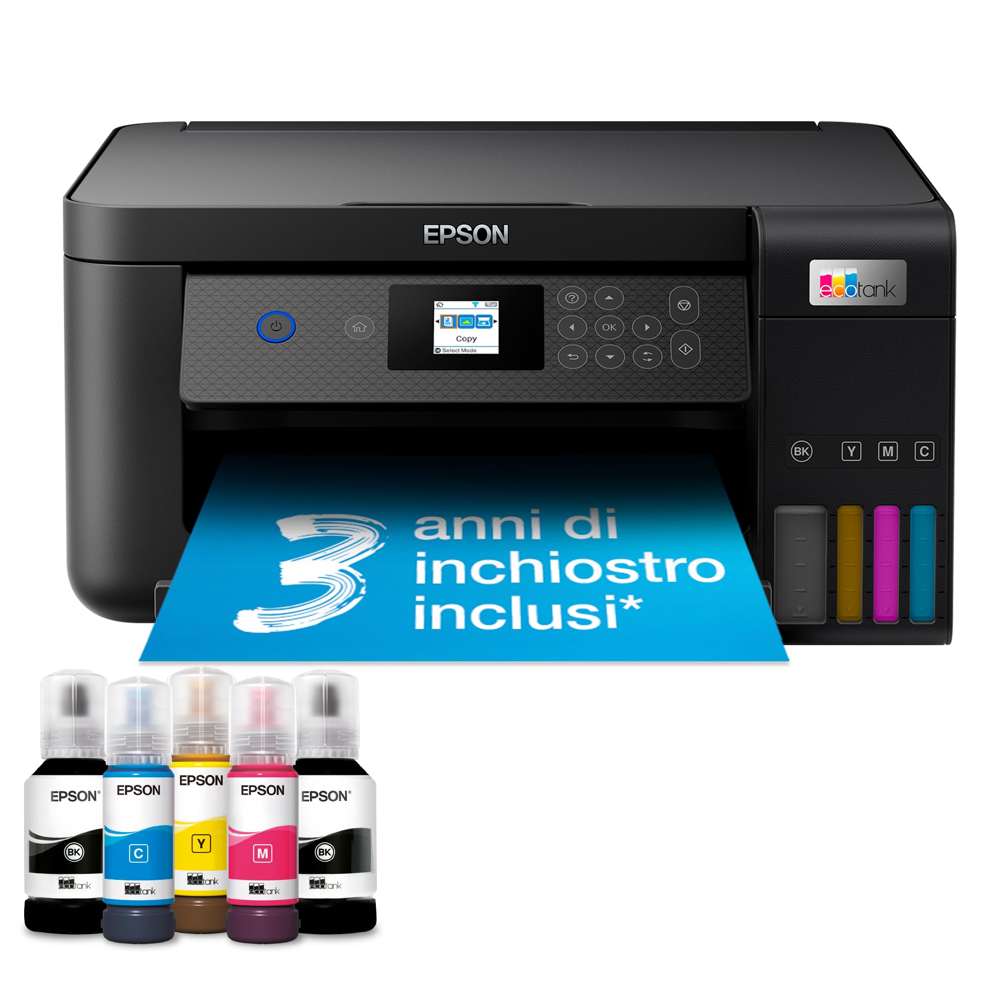 Stampante multifunzione Wi-Fi con serbatoio d'inchiostro EcoTank ET-2850 A4, con fornitura inclusa fino a 3 anni di inchiostri, nero