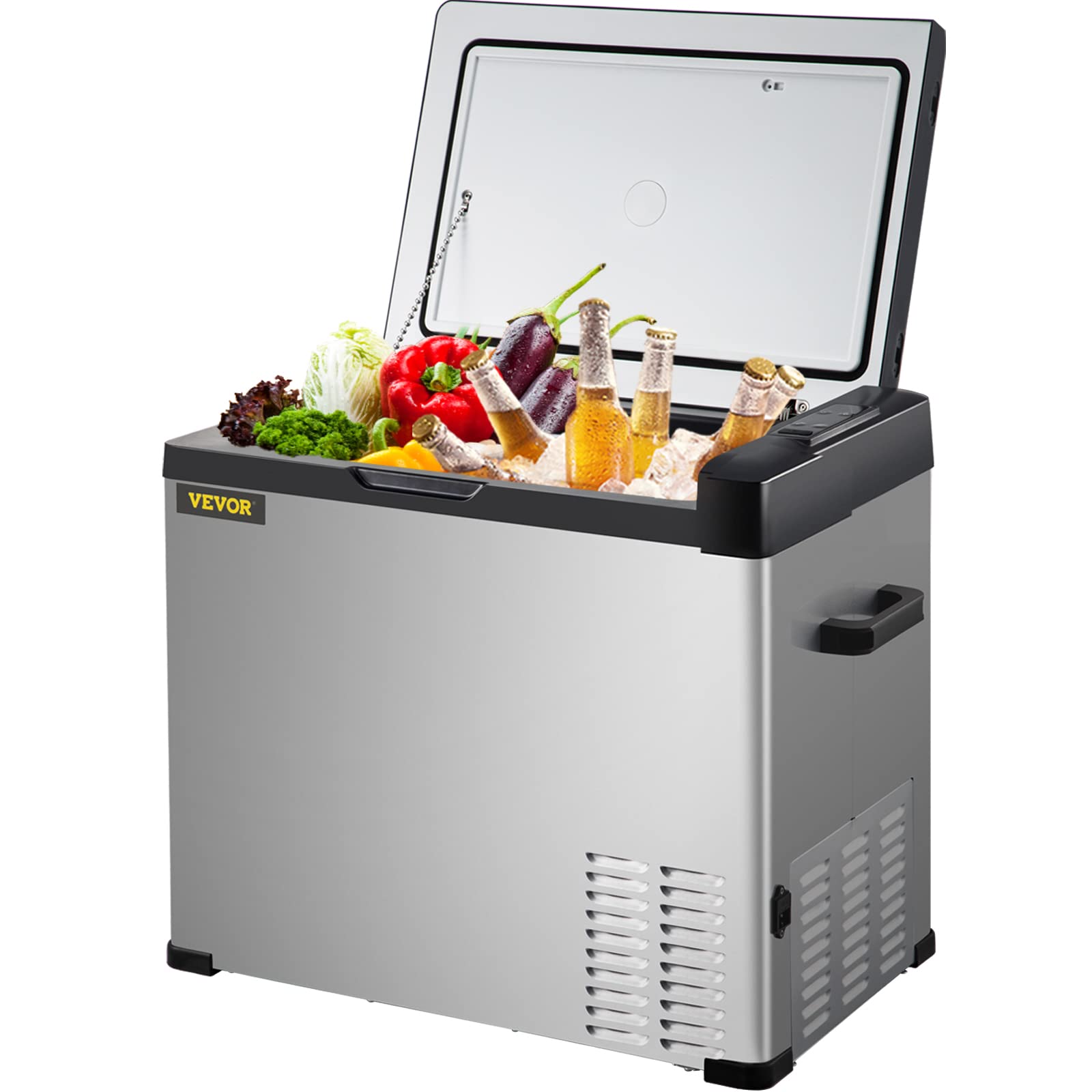 VEVOR Frigorifero Elettrico Portatile in Acciaio 30L per Auto, Campeggio, Mini Frigo a Compressore 60W per Barca Camion Uso Esterno e Interno 12V, grigio