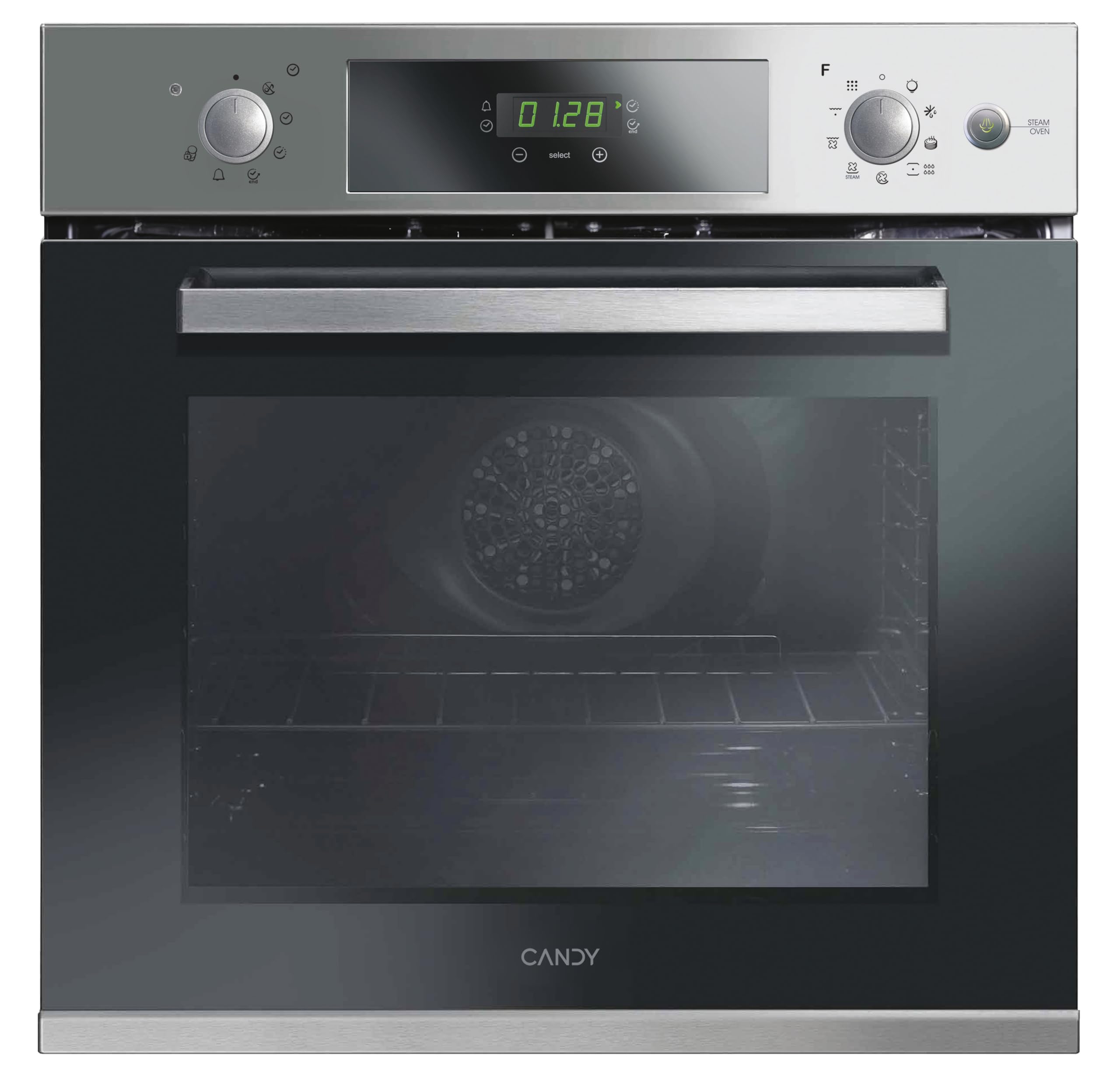 Candy FCPKS 826 XL/E – Forno multifunzione – 70 l – Funzione Vapore – Pulizia Aqualittica  Pirolitica – 3 resistenze – Inox – Classe A, Grey, 595 x 546 x 580 mm