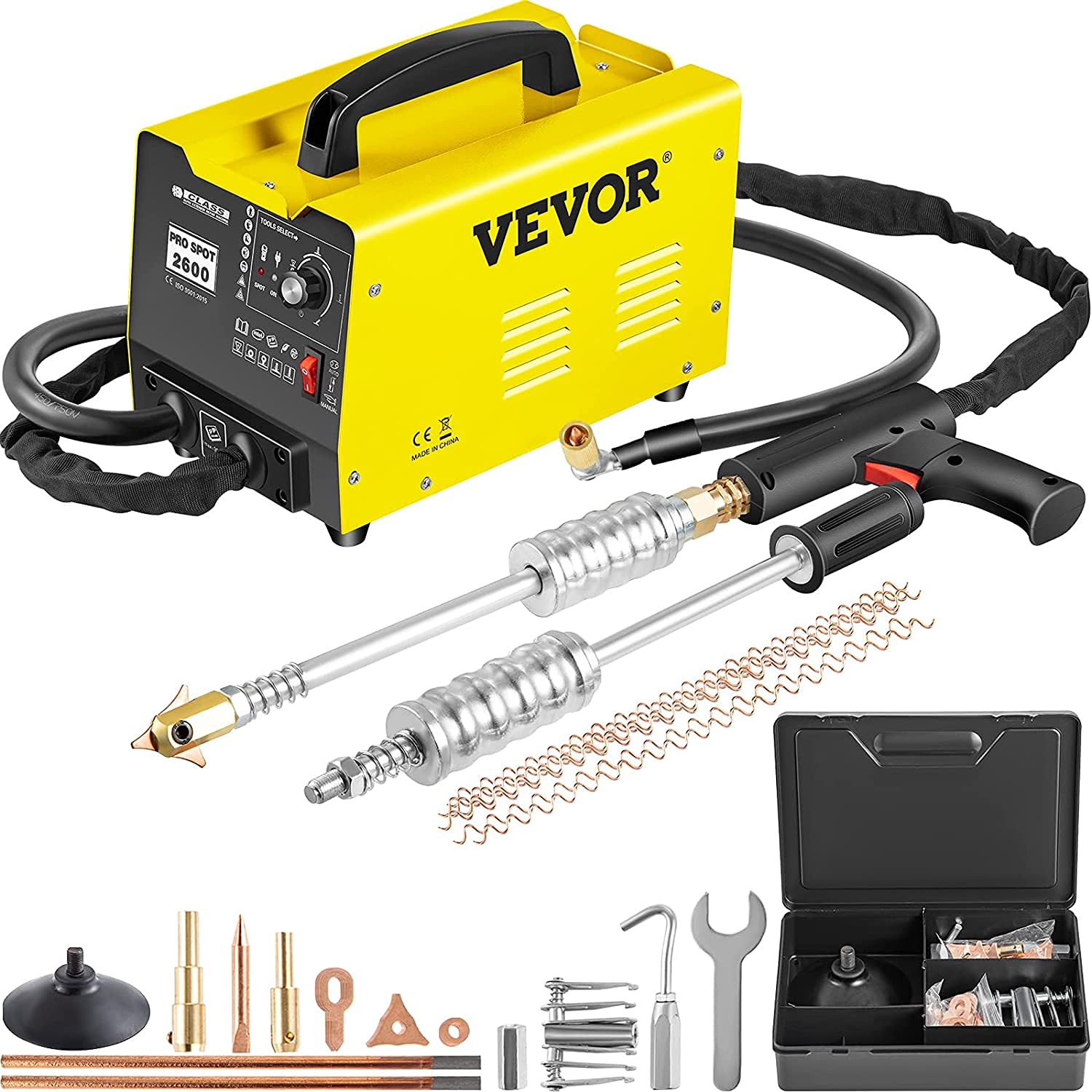 VEVOR Strumenti per Riparazione di Ammaccature 2KW 3500A, Ripara Ammaccature Auto con 2 Pistole di Saldatura, 9 Modalità, Professionale e Stabile(GYS2600)