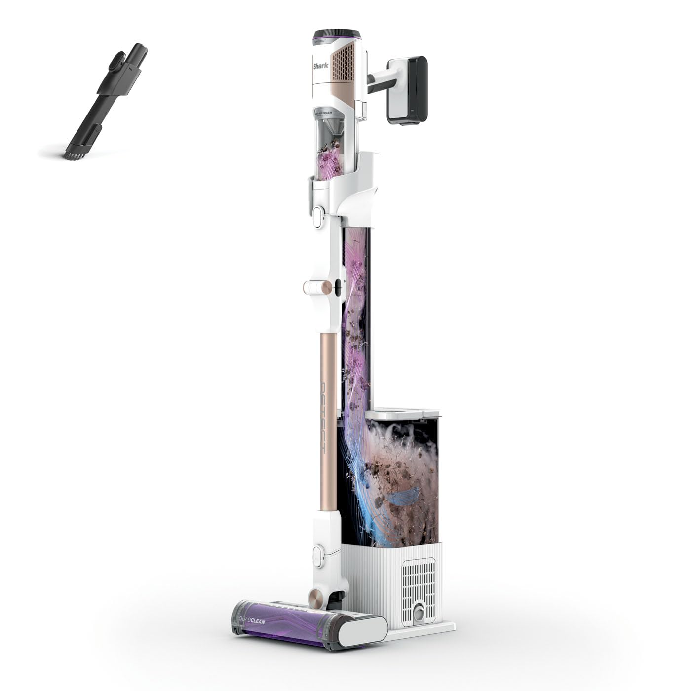 Shark Detect Clean  Empty, aspirapolvere senza filo, aspirazione potente con DirtDetect, base a svuotamento automatico da 2Â L, autonomia 60Â min, Anti Hair Wrap,bocchetta per fessure,bianco IW3612EU
