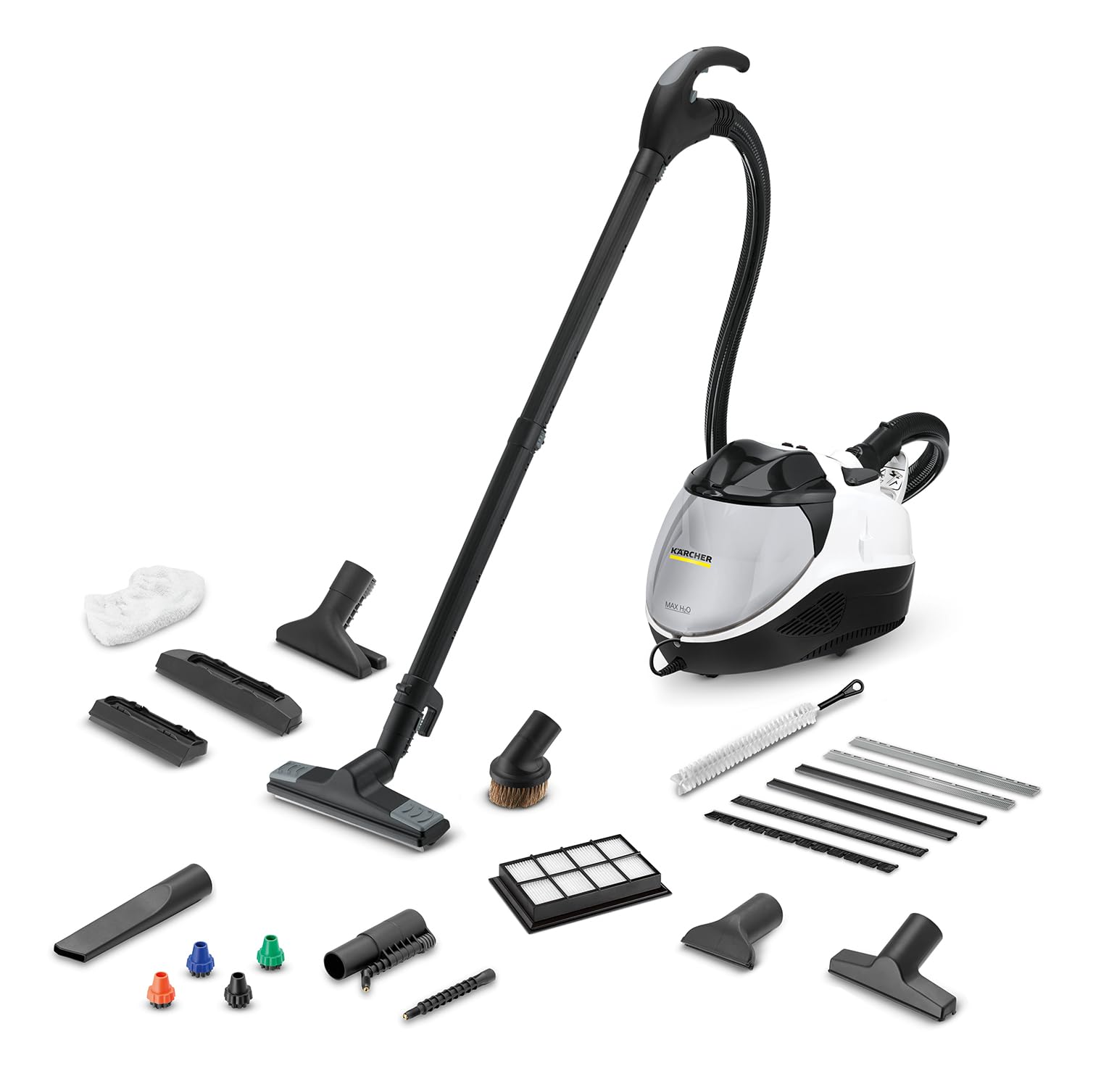 Kärcher Pulitore a Vapore con Aspirazione SV 7, Pressione: 4 bar, Regolazione Aspirazione e Portata, Filtro Multi-Stage, Doppio Serbatoio, Kit Pavimento, Bocchette Poltrone e Fessure, Spazzola Mobili