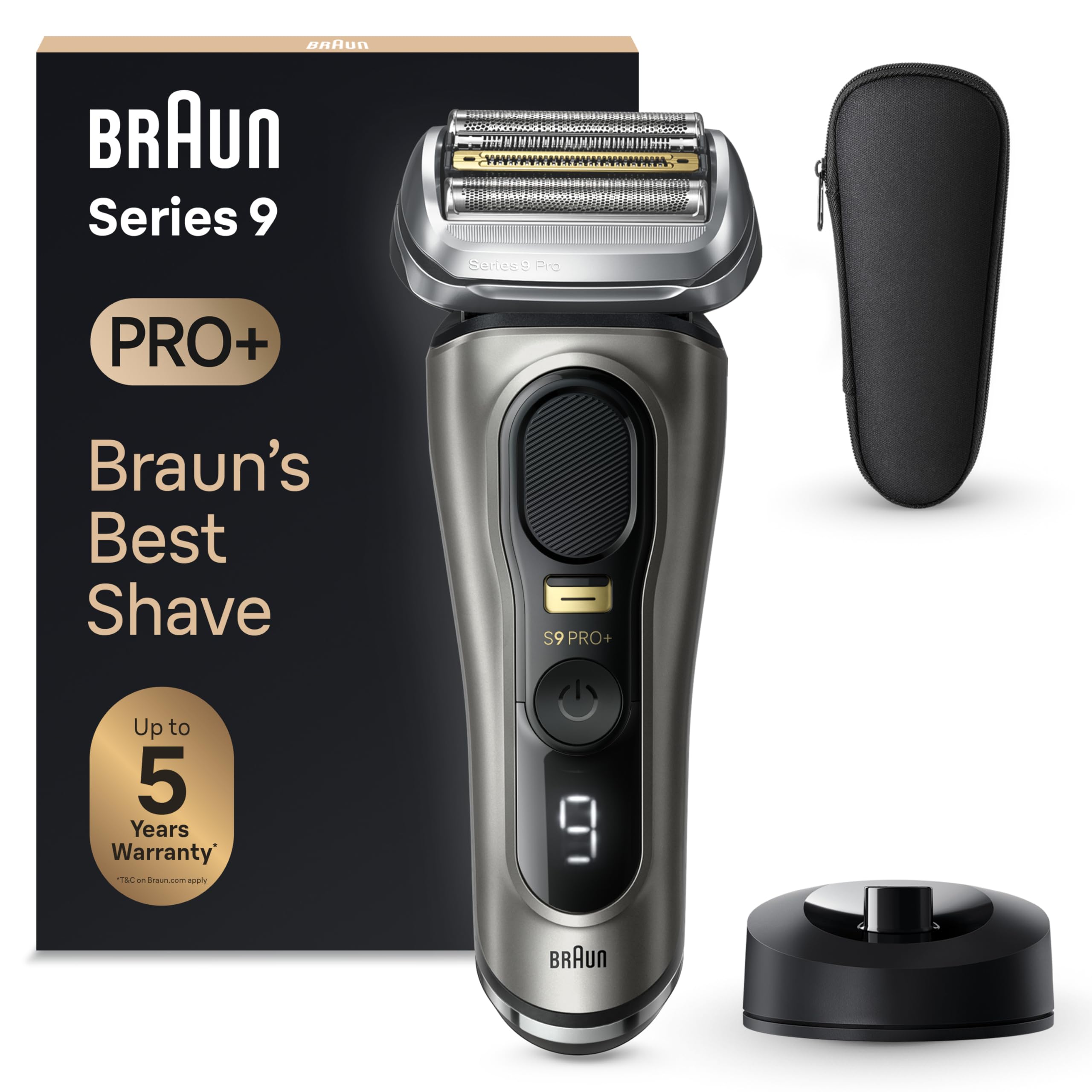 Braun Series 9 PRO +, Rasoio Elettrico Barba, Regolabarba Uomo, Rifinitore di precisione, Custodia da Viaggio in tessuto, Batteria Litio Ion, 100% Impermeabile Idea Regalo, 9515s Grafite