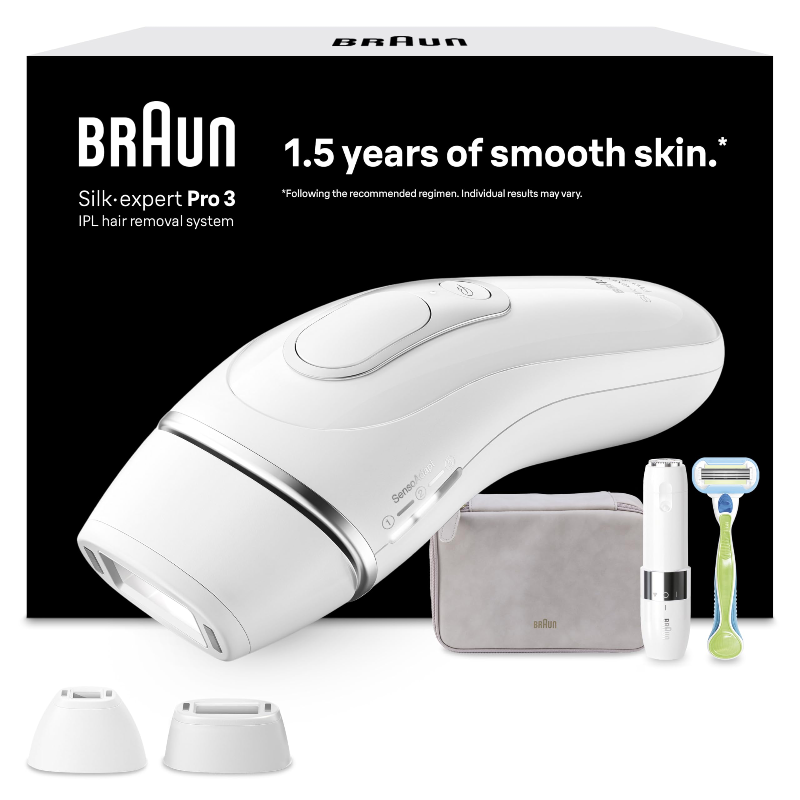 Braun Silk·expert Pro 3 Epilatore Luce Pulsata, Depilatore Corpo Donna, Alternativa All’Epilazione Laser Peli Donna, Epilazione a Casa, Con Custodia, Rasoio Venus, 2 Testine, Idea Regalo, PL3136