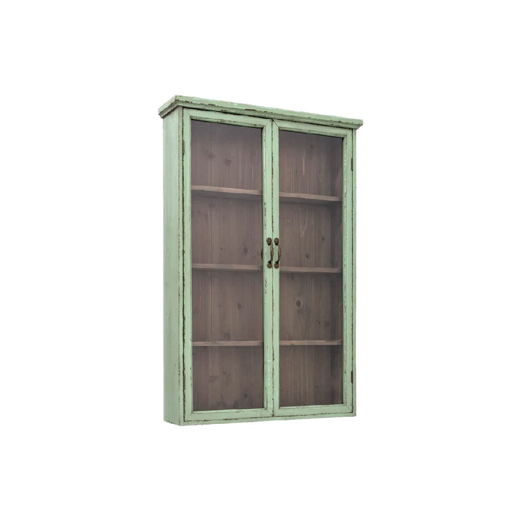 Armadio Vintage in Legno Verde con Ripiani Interni