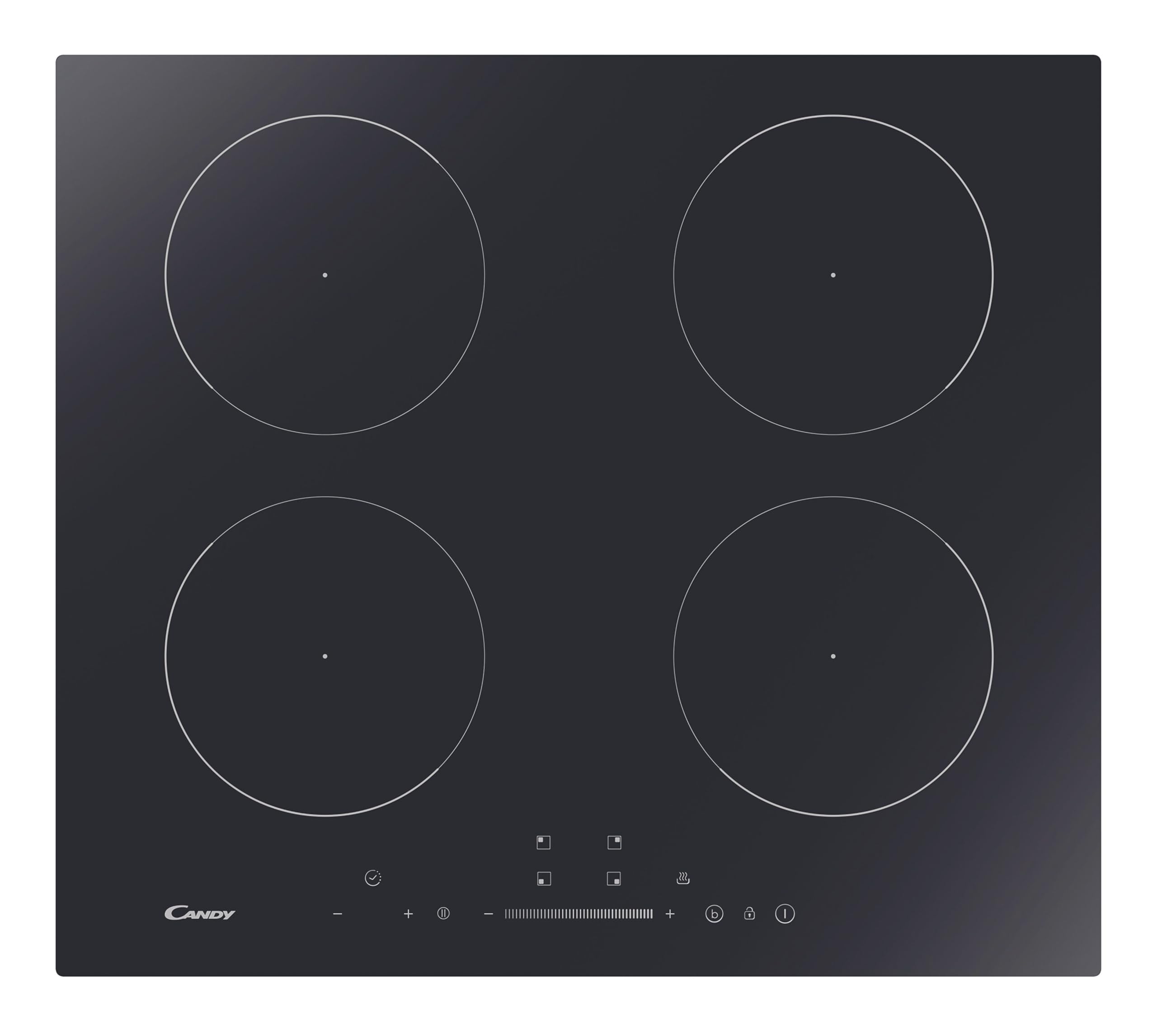 Candy CI642CTT - Piano cottura a induzione, funzionamento mono touch, 4 zone di cottura, vetro senza cornice, colore: Nero