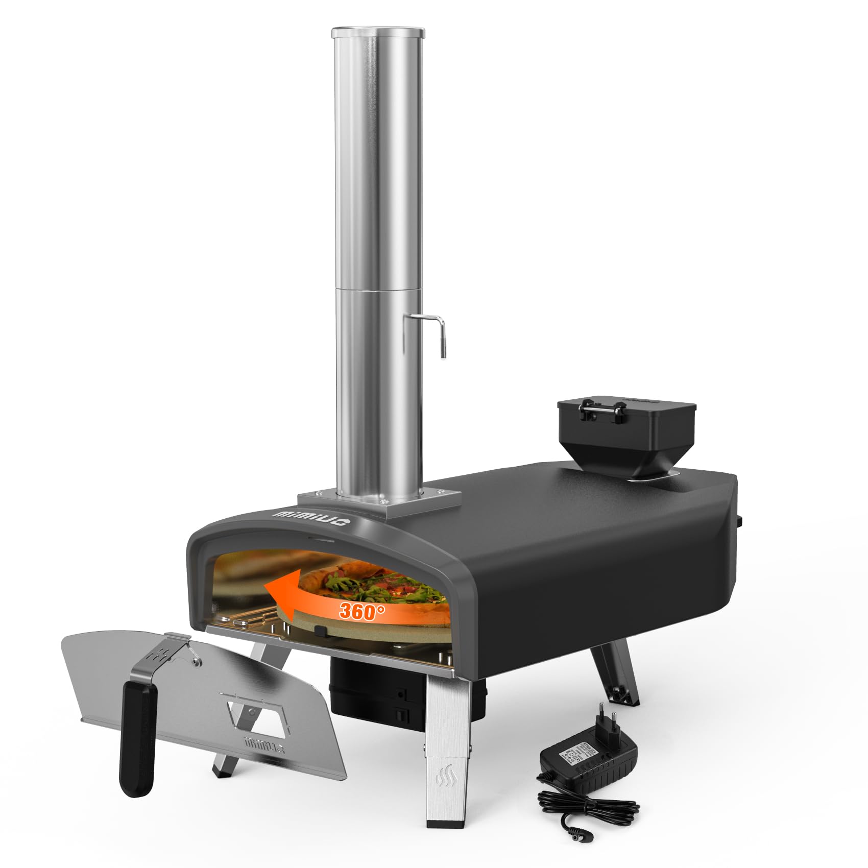 Mimiuo Forno a Pellet per Pizza da Esterno con Sistema di Rotazione Automatica e Pietra per Pizza, Forno a Pellet Portatile per Pizza, Pizzaiolo per Cucina All'aperto e Giardino