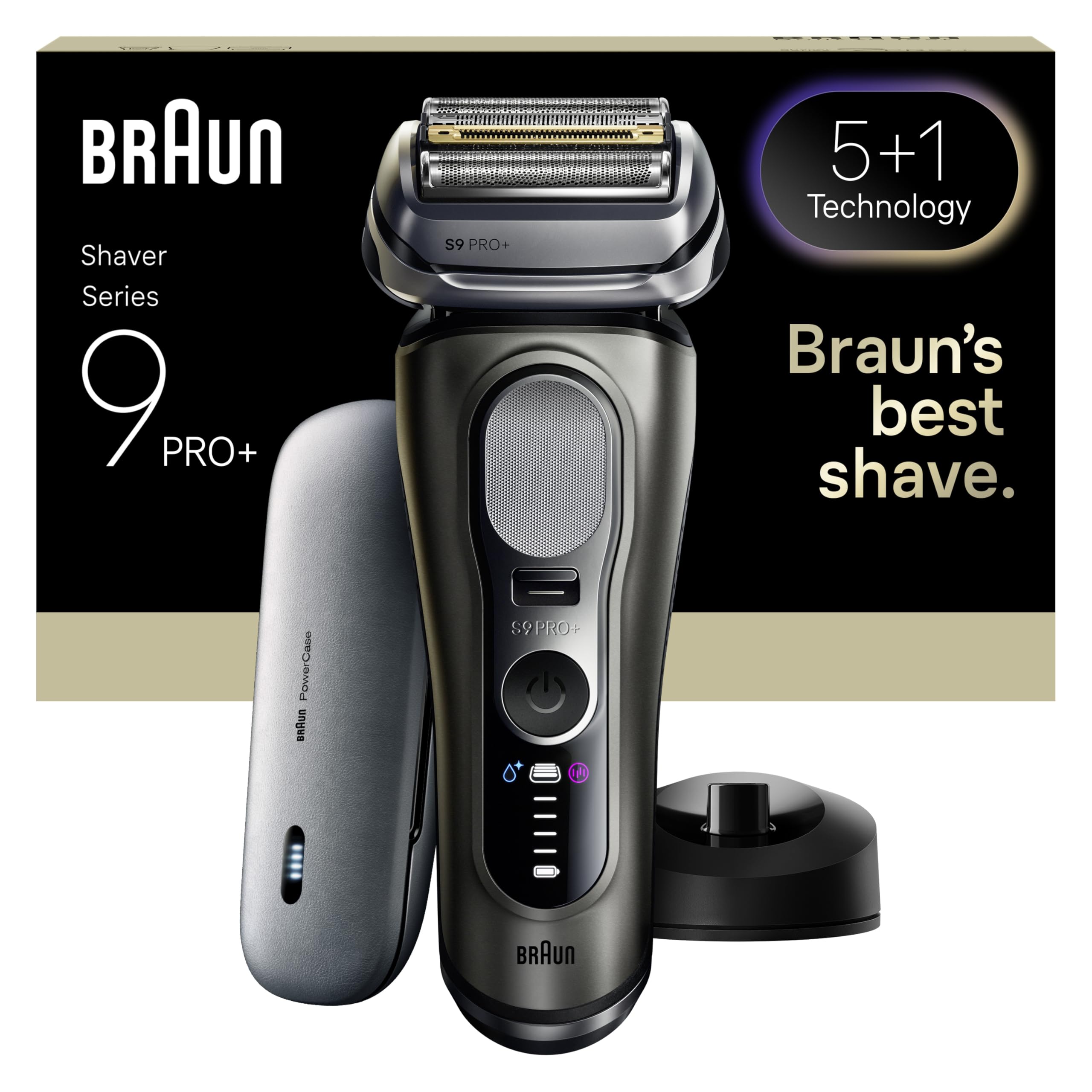 Braun Serie 9 PRO + Rasoio Elettrico Barba, WetDry, 5+1 Lame Di Precisione Ultra Sottili, Regolabarba Uomo, Rasoio Barba, 60 Min Utilizzo, PowerCase, Base Di Ricarica, Regolabarba Braun 9625S Grafite