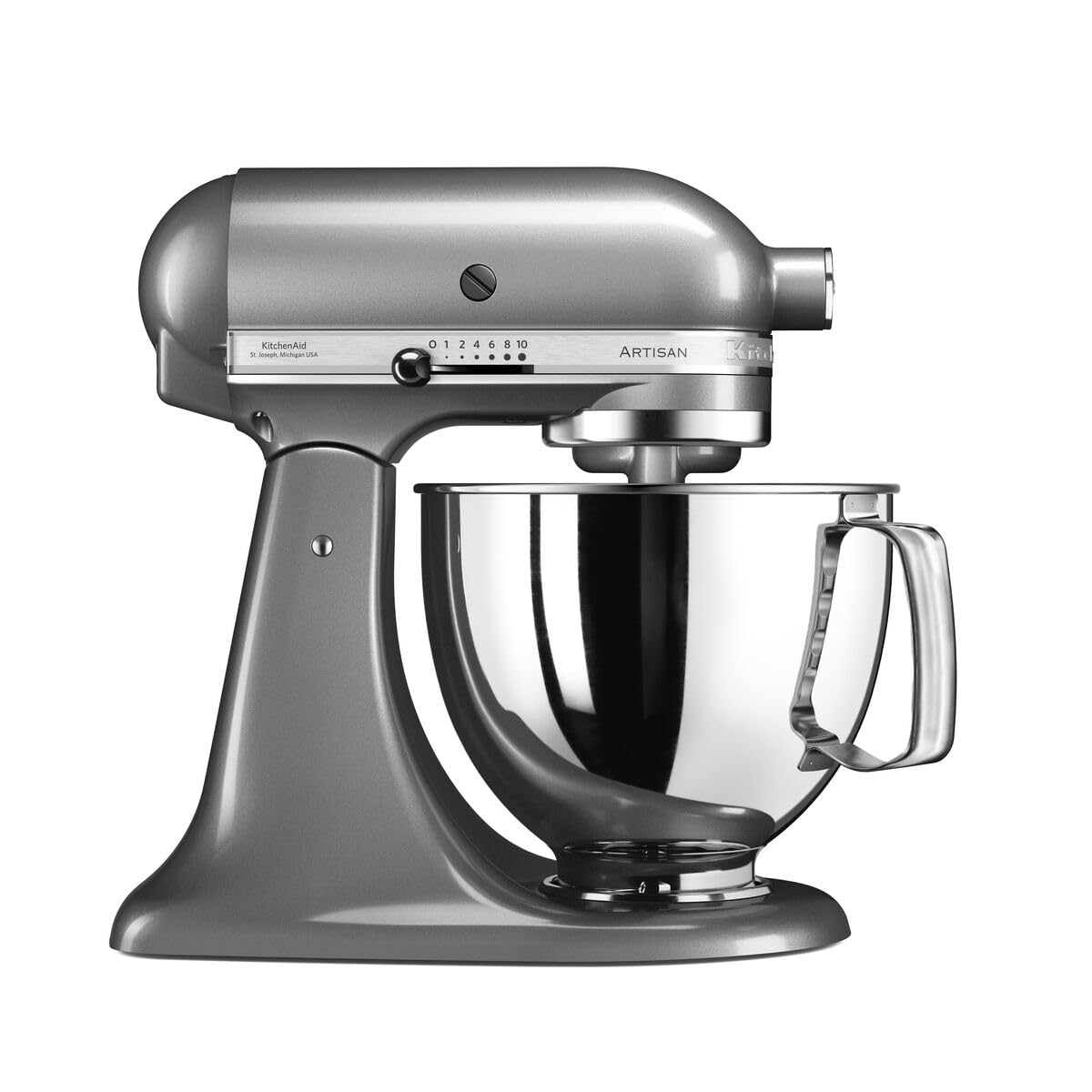 Kitchenaid Planetaria - Artisan - Robot da Cucina con testa inclinabile e 3 accessori - 4.8 L - Impastatrice - Color Argento placcato