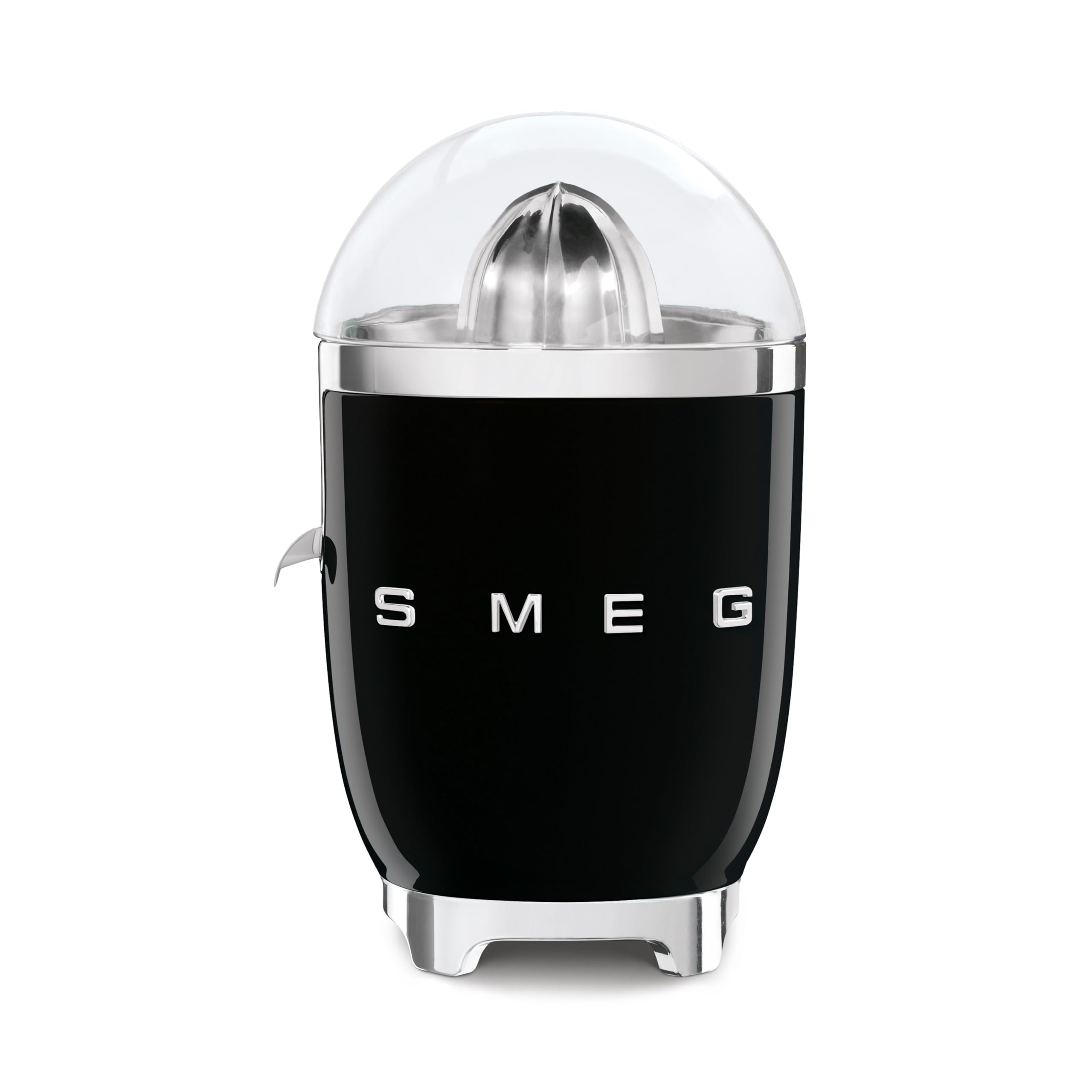 Smeg, Spremiagrumi Elettrico CJF01BLEU, Spremitura a Pressione Manuale, Beccuccio Antigoccia e Cono Universale, Base Antiscivolo, Avvolgicavo Integrato, 70W, Nero