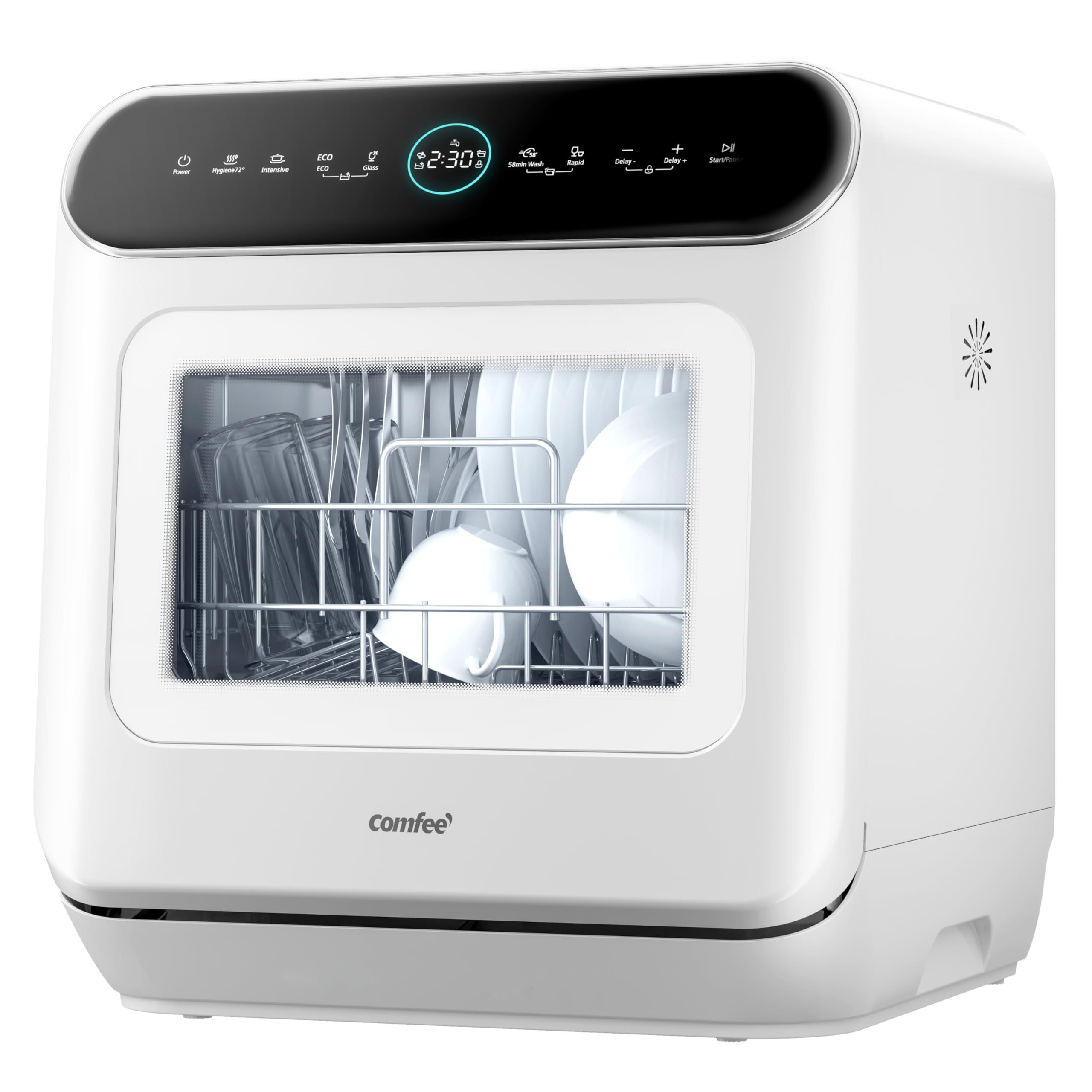 COMFEE' Mfd42S110W-It Lavastoviglie A Libera Installazione Con 3 Coperti, 7 Programmi, Tocca Controllo, Display A Led, Avvio Ritardato E Funzione Di Lavaggio Fuori Stagione, Bianco