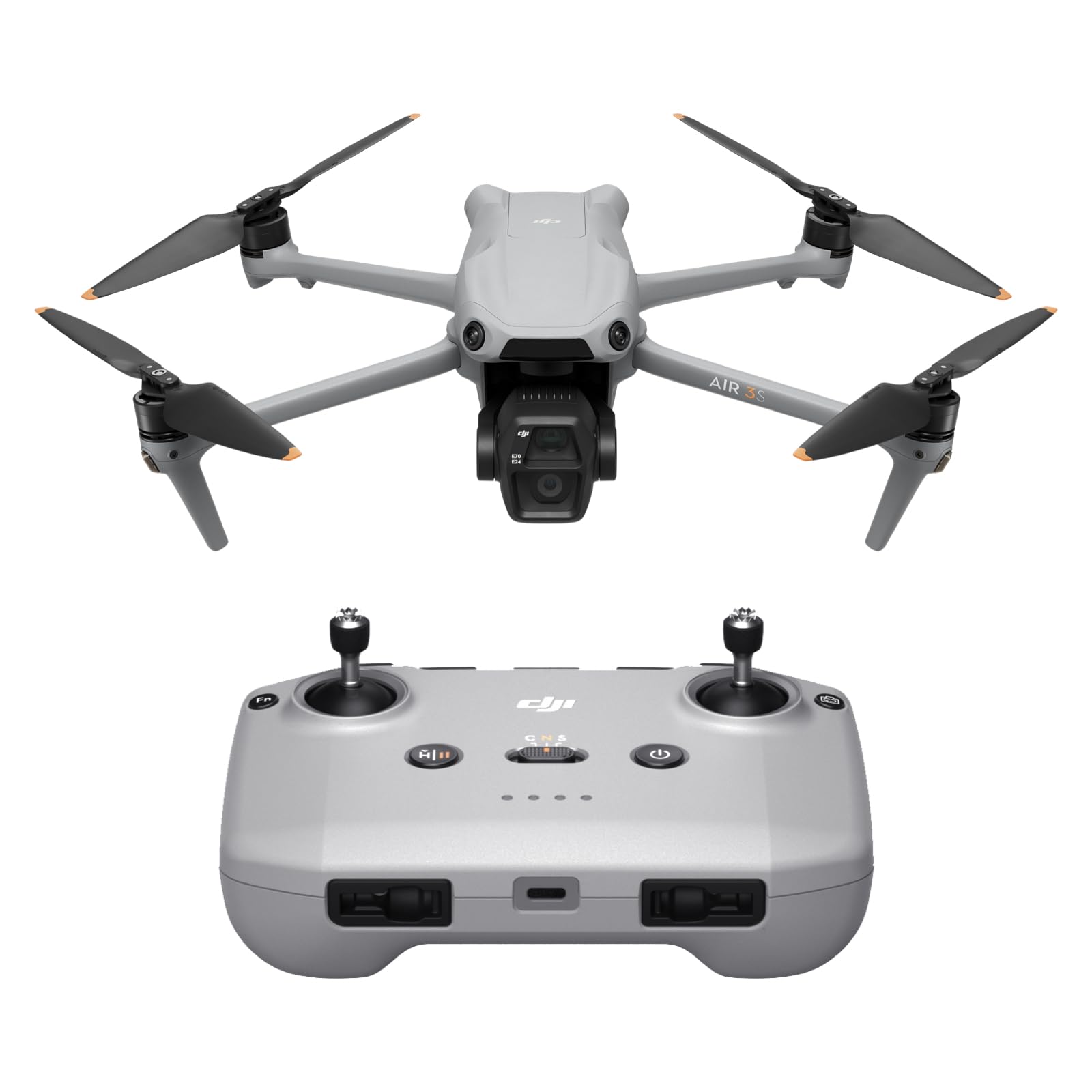 DJI Air 3S (RC-N3), drone fotocamera 4K, drone due fotocamere con fotocamera grandangolo CMOS 1", video HDR 4K/60fps e 14 stop di gamma dinamica, 45 minuti di volo, distanza di trasmissione 20 km
