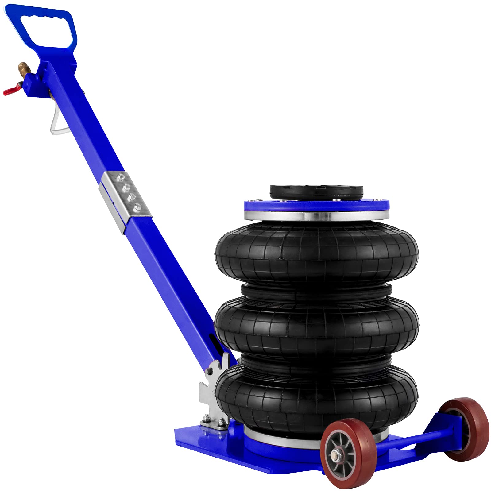 VEVOR Martinetto Pneumatico 3 Tonnellate, Cric Pneumatica ad Aria 3T 6600 Libbre, Presa Cric Sollevatore Pneumatica per Auto con Maniglia Pieghevole 3 Airbag, Colore Blu, Gamma di Altezza 14-40 cm
