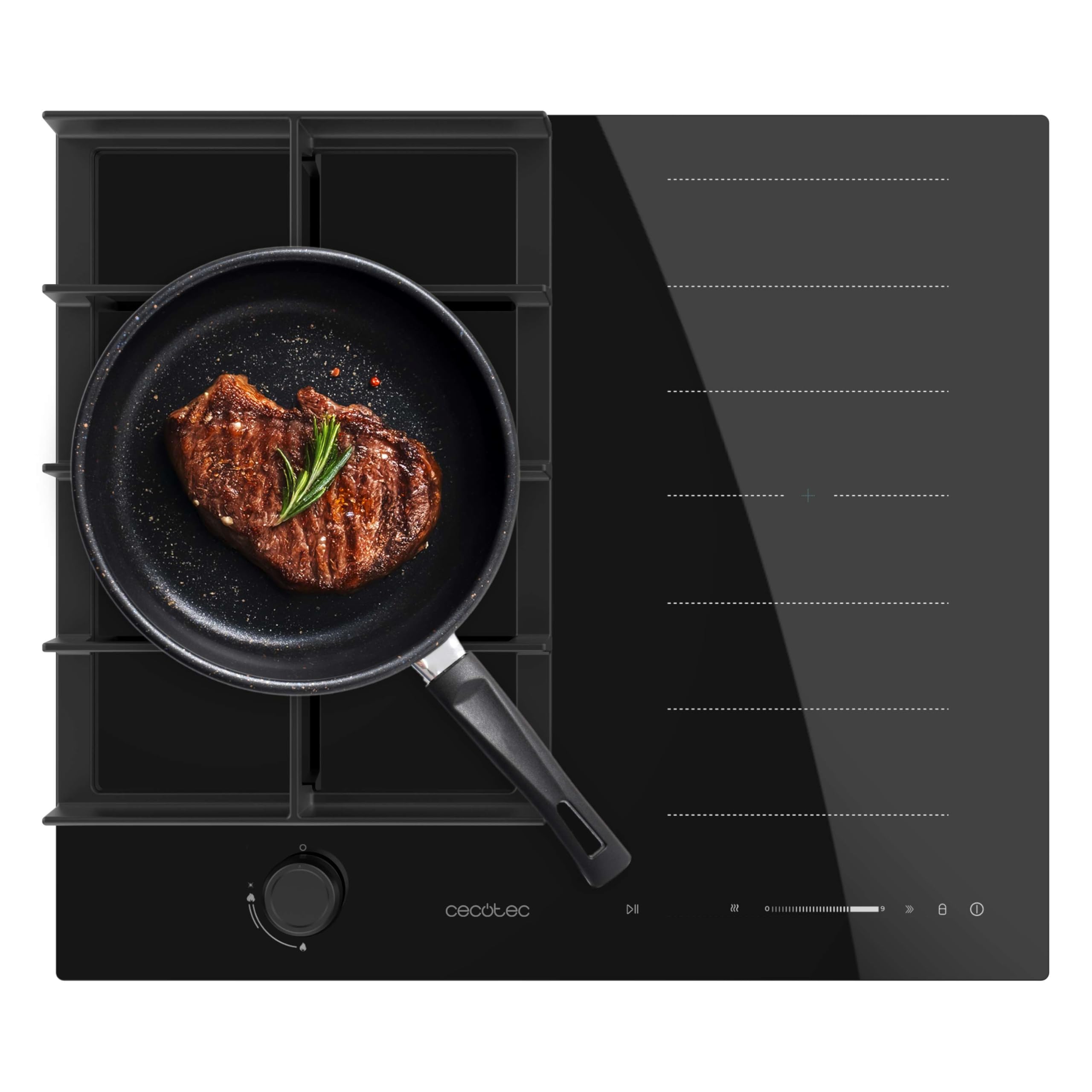 Cecotec Piastra a gas e induzione Bolero Squad GI 3500 Hybrid FullFlex. Potenza di induzione 3400 W, 9 velocità con funzione Booster, zona FullFlex, Keep Warm e funzione StopGo, bruciatore Wok da 3,4