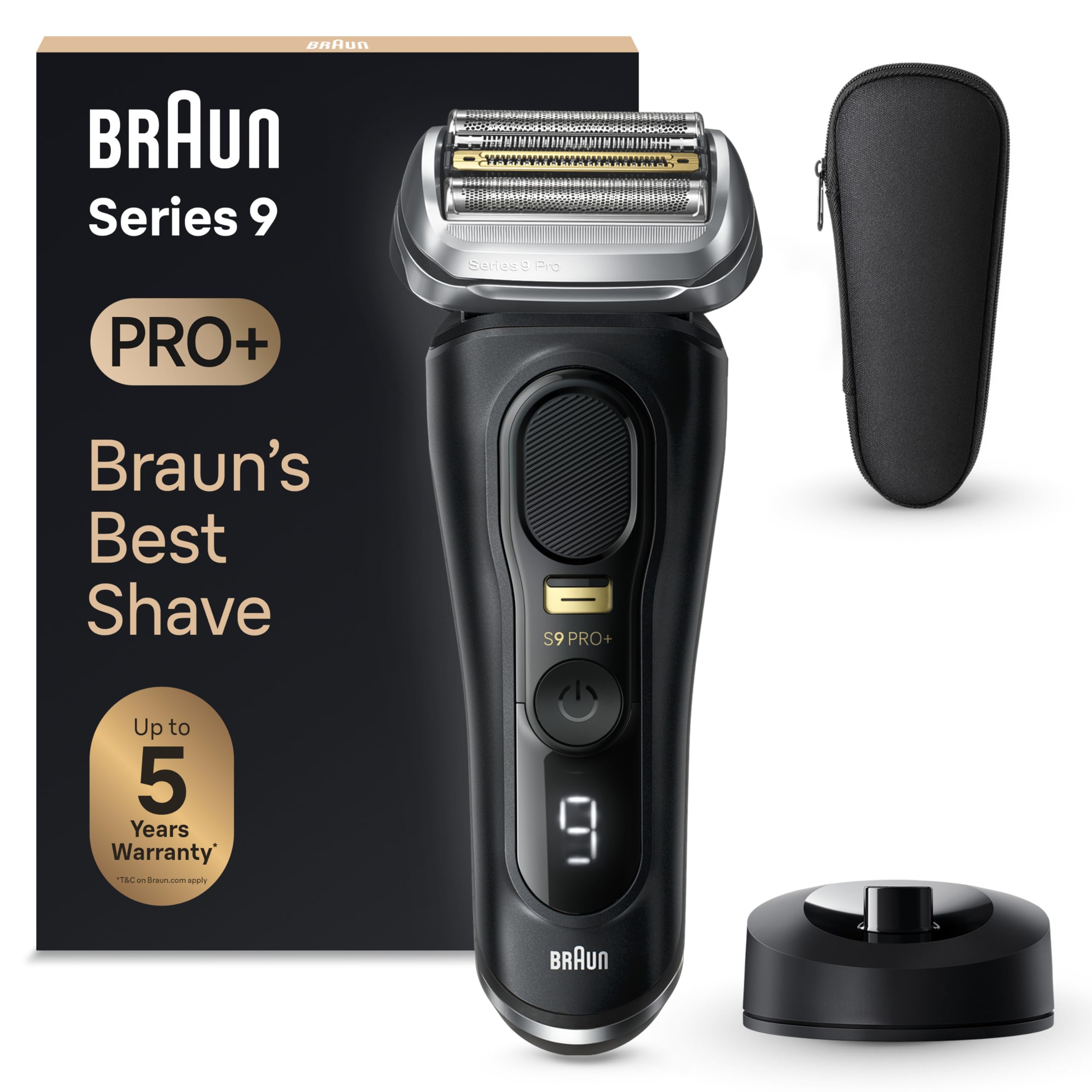 Braun Series 9 PRO +, Rasoio Elettrico Barba, Regolabarba Uomo, Rifinitore di precisione, Custodia da Viaggio in tessuto, Batteria Litio Ion, 100% Impermeabile Idea Regalo, 9510s Nero