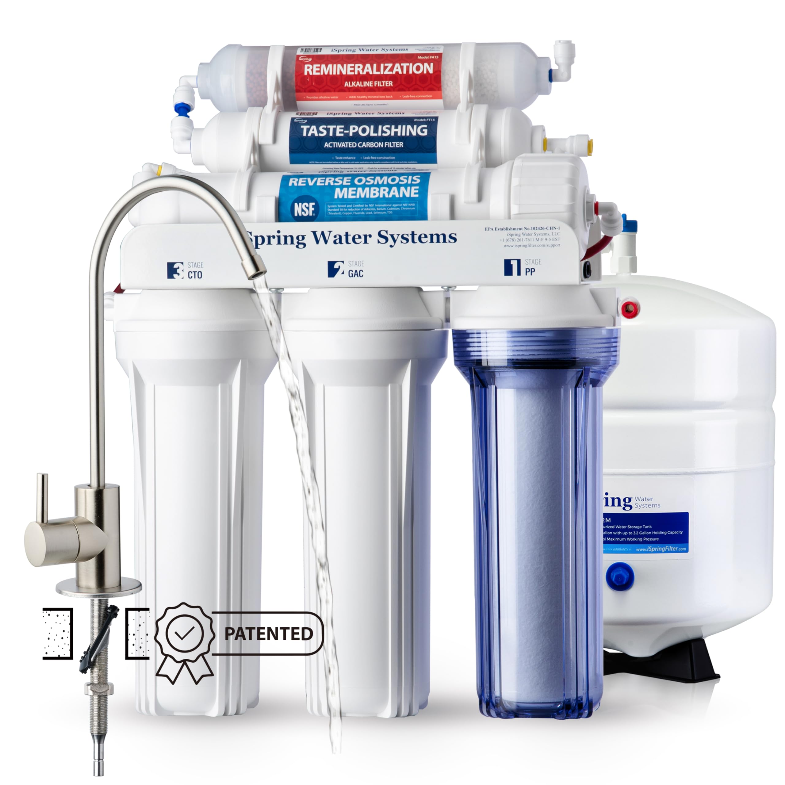 iSpring RCC7AK Depuratore Acqua Osmosis Inversa, Certificado NSF58, 6 Stadi 75GPD Depuratore Acqua Domestico Sottolavello, Rimineralizzazione Alcalina pH+, Filtro Acqua per Acqua Potabile