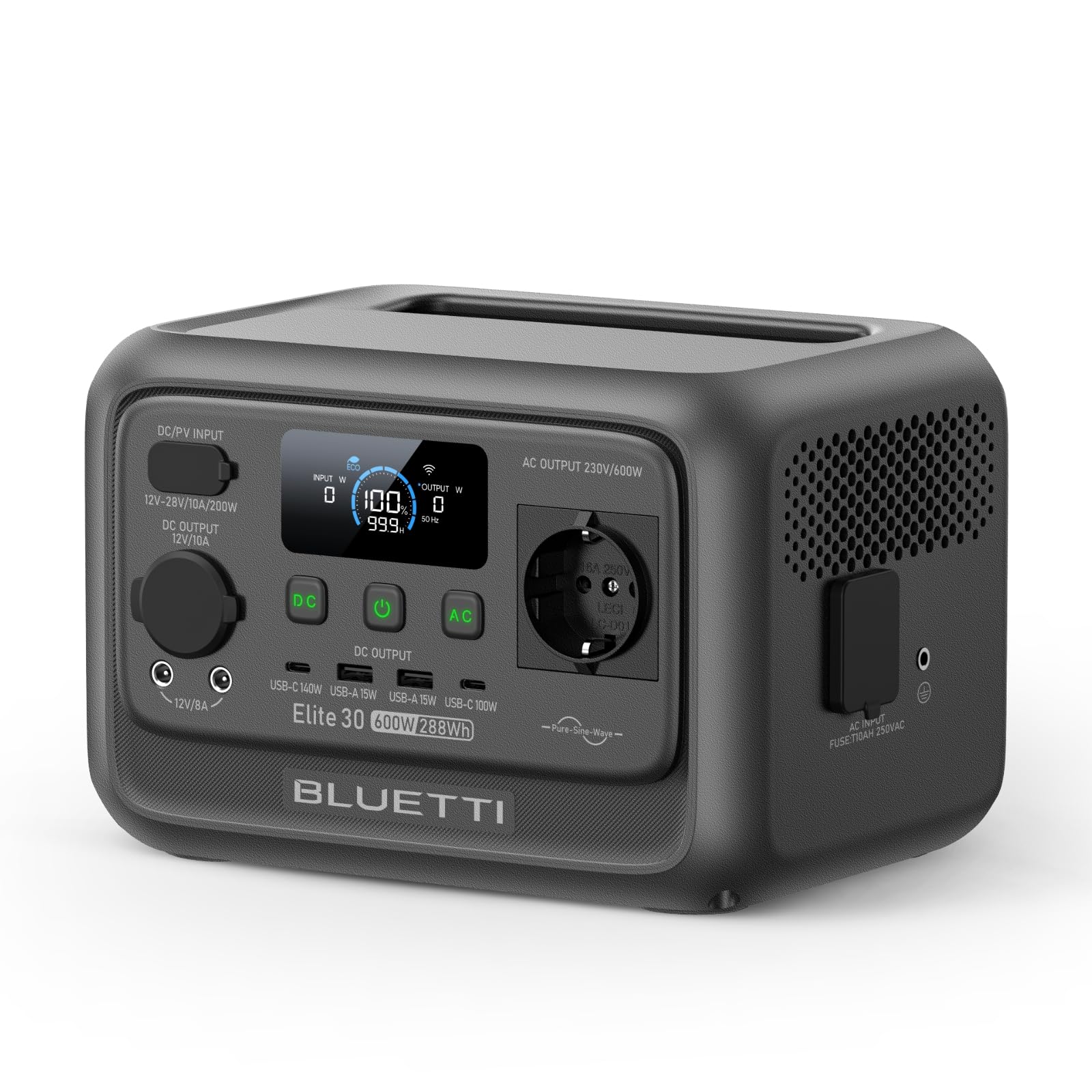 BLUETTI Stazione di Energia Portatile Elite 30 V2, Batteria LiFePO4 da 288Wh, Uscita CA da 600W (Picco 1500W), Ricarica Totale in 70 Minuti, Ideale per Campeggio, Viaggi, Interruzioni di Corrente