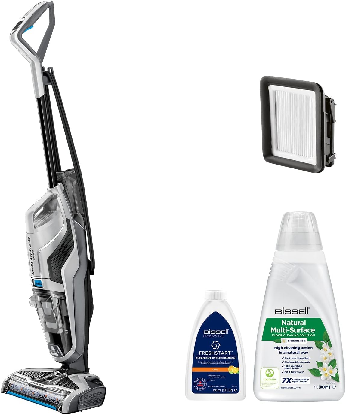 Bissell CrossWave C3 Pro, Aspirapolvere Con Filo, Aspira, Lava  Asciugare, Scopa Elettrica, Potente Estrazione di Sporco Umido e Secco, Lavapavimenti 3-in-1, Pulizia per Più Superfic, 3555N